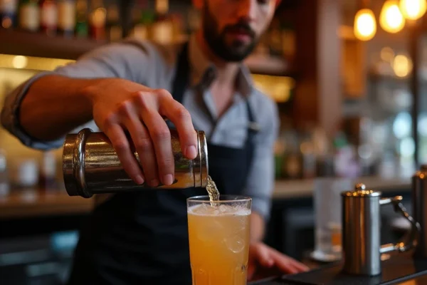 Barkeeper bereitet Cocktail an der Bar zu – Gastronomie bei Aurum Personal