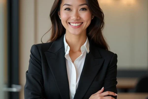 Professionelle Hostess im Business-Outfit – freundlicher Empfangsservice für Messen und Eventgastronomie