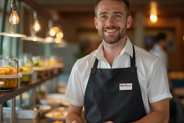 Freundlicher Mitarbeiter im Frühstücksbereich – kompetentes Servicepersonal für Hotellerie