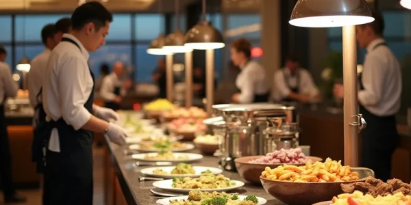 servicepersonal-hotelgastronomie-buffet Servicekräfte im Einsatz am Hotelbuffet – zuverlässige Unterstützung für reibungslose Abläufe in der Gastronomie