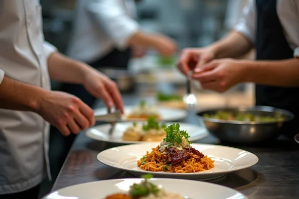Köche bereiten Speisen für Eventgastronomie vor – professionellen Mietkoch oder Küchenpersonal flexibel mieten